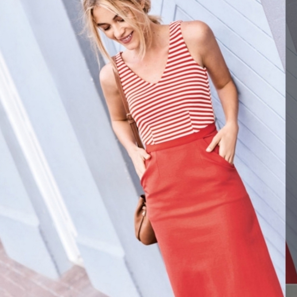 Boden Belle red striped ponte dress euc size 14L!